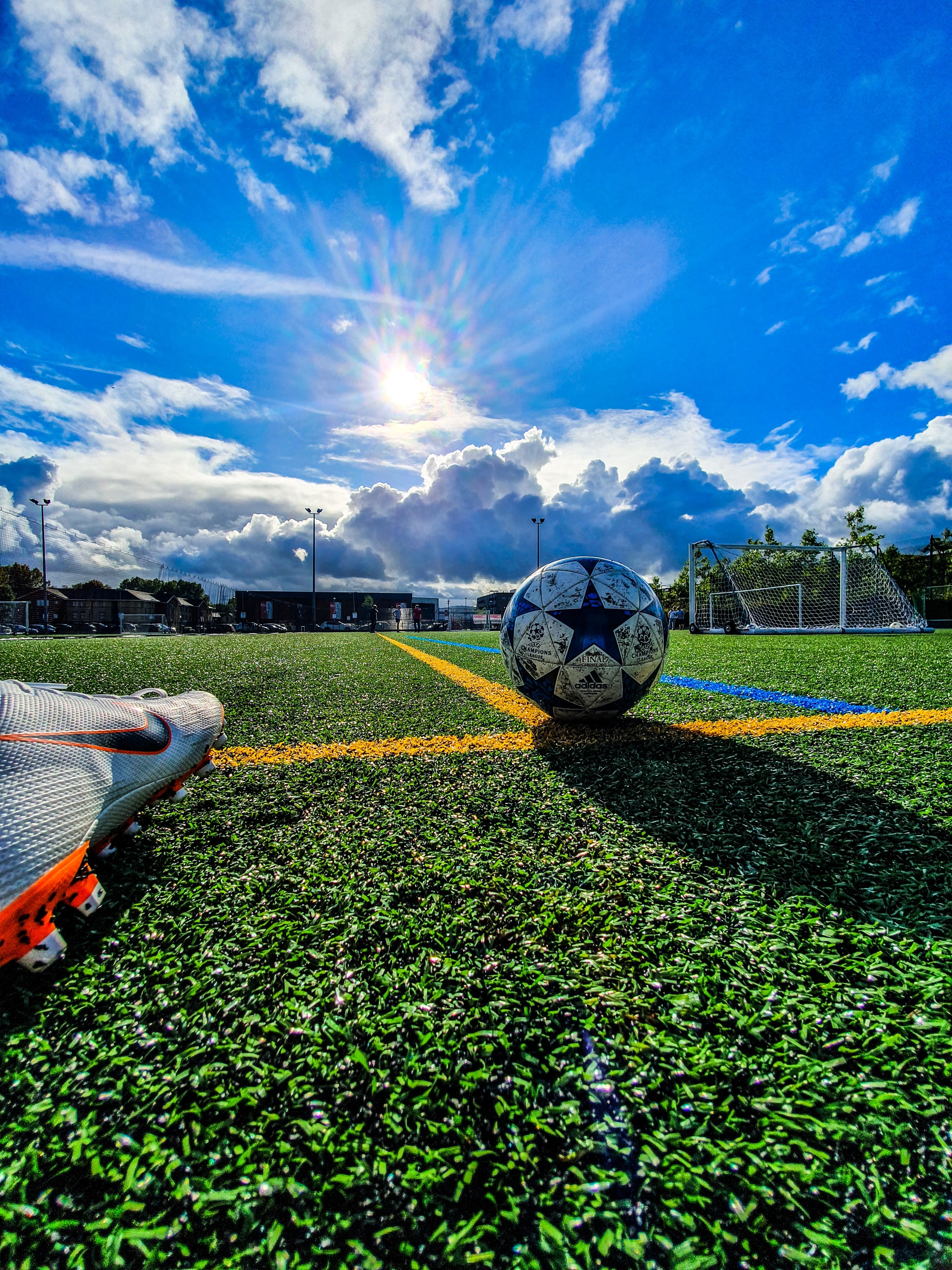 Image of soccer ball about to be kicked.