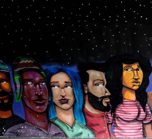Mural of people from diverse ethnic backgrounds