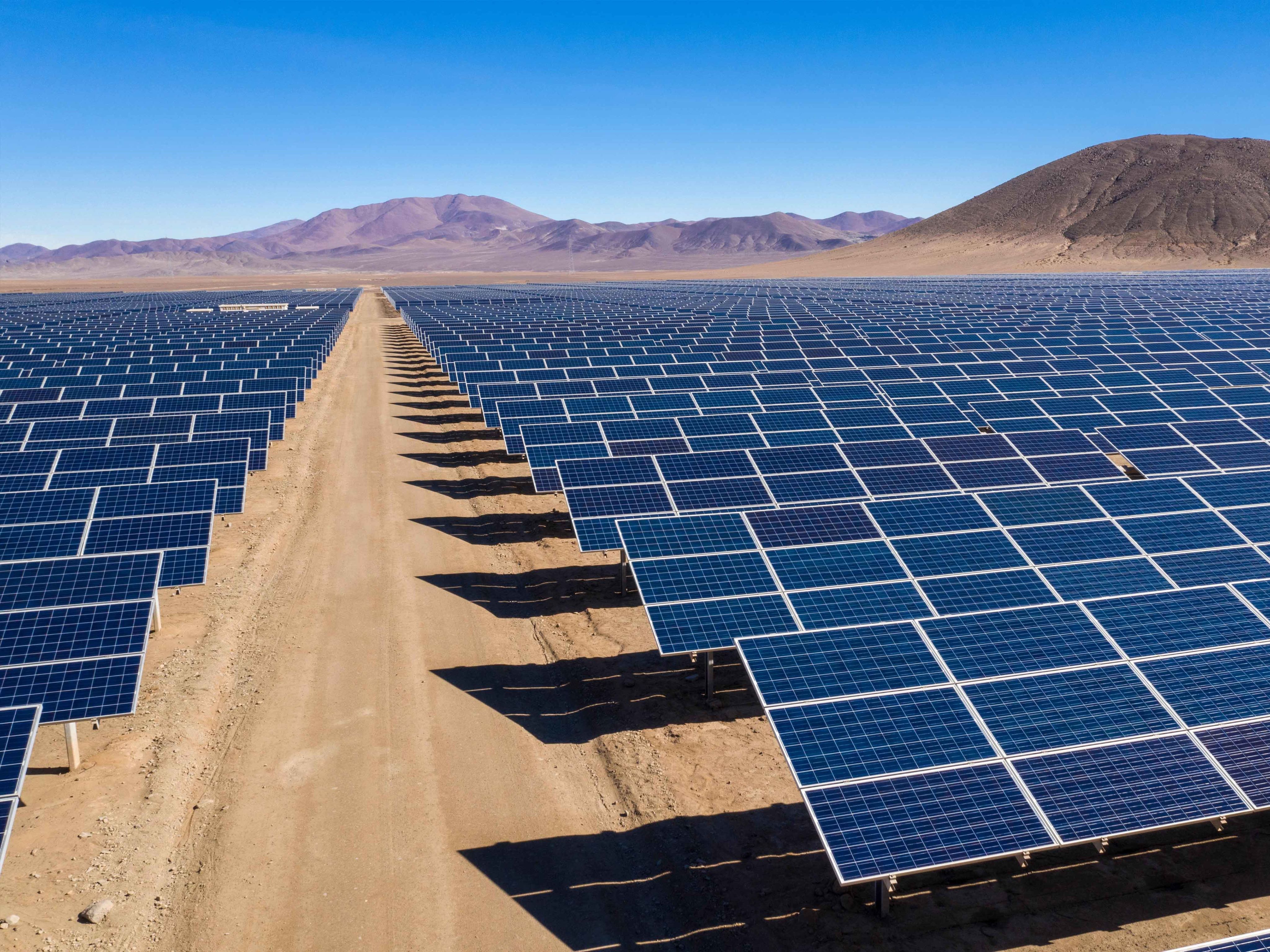 Aerial shot of solar farm in Chile