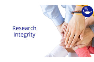 Close up of people's hands with the heading 'research Integrity'