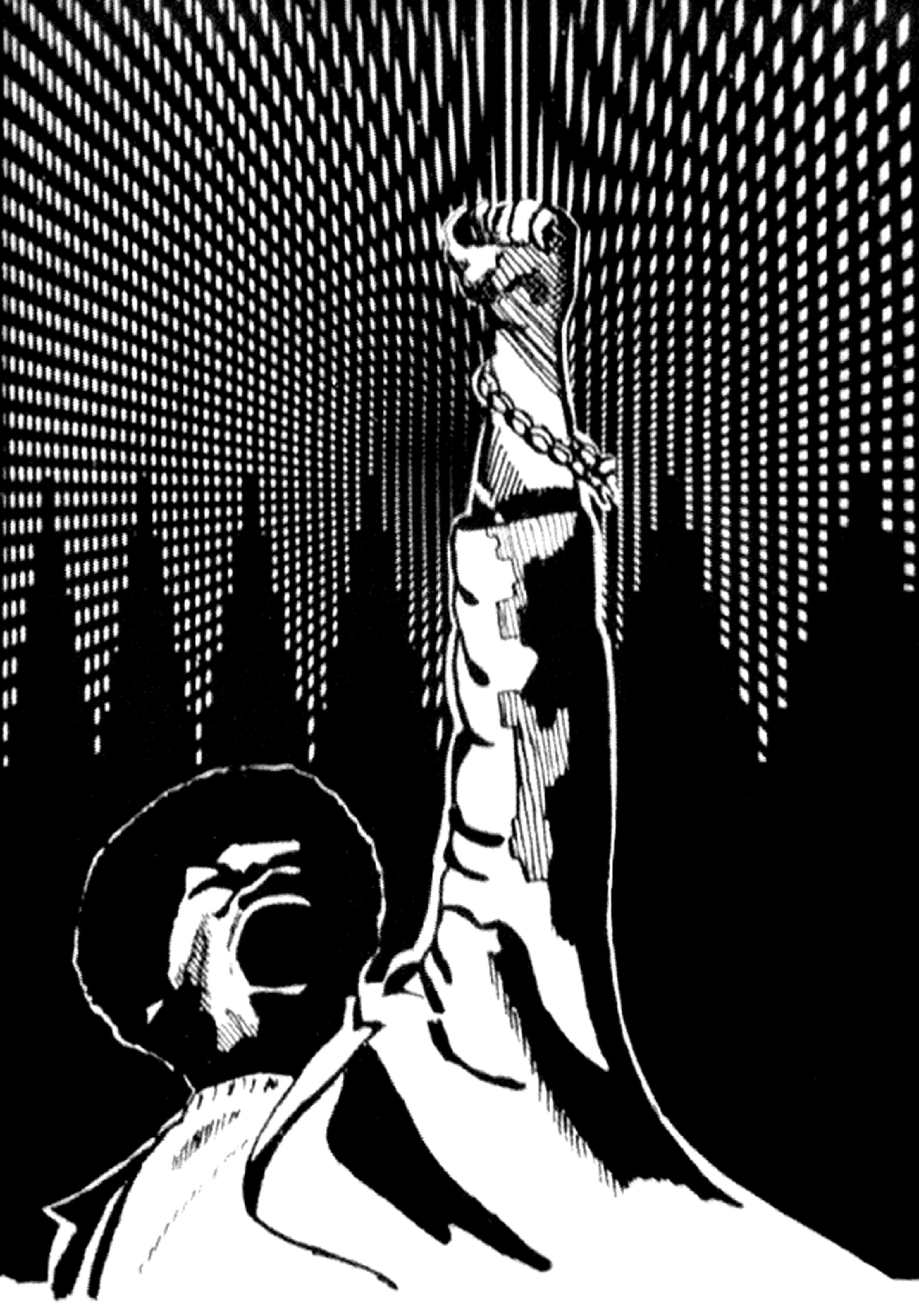 Poster showing Black Panther Party symbol with fist raised and chain on wrist