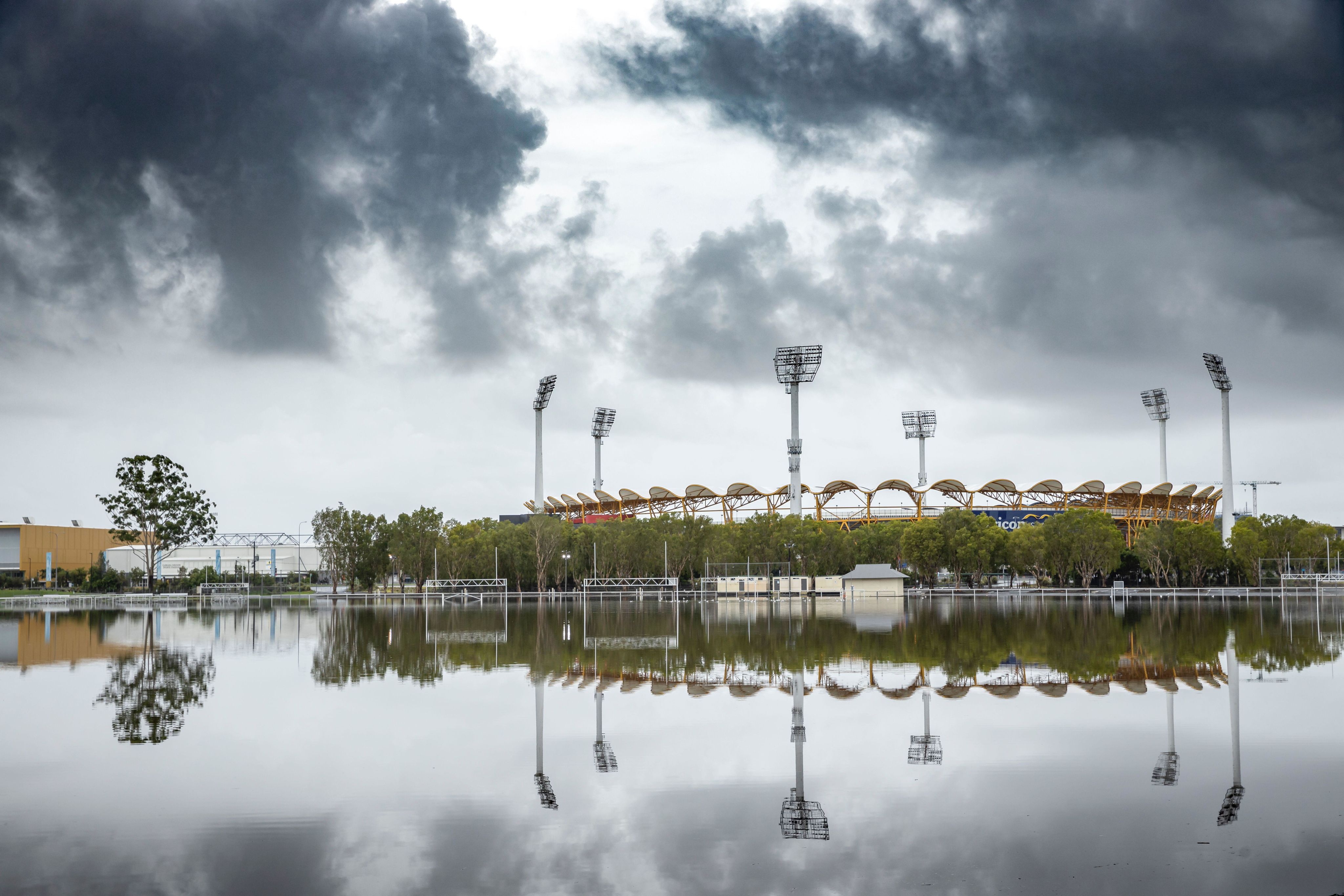 Flooding at the Metricon stadium on the Gold Coast, Queensland, Australia