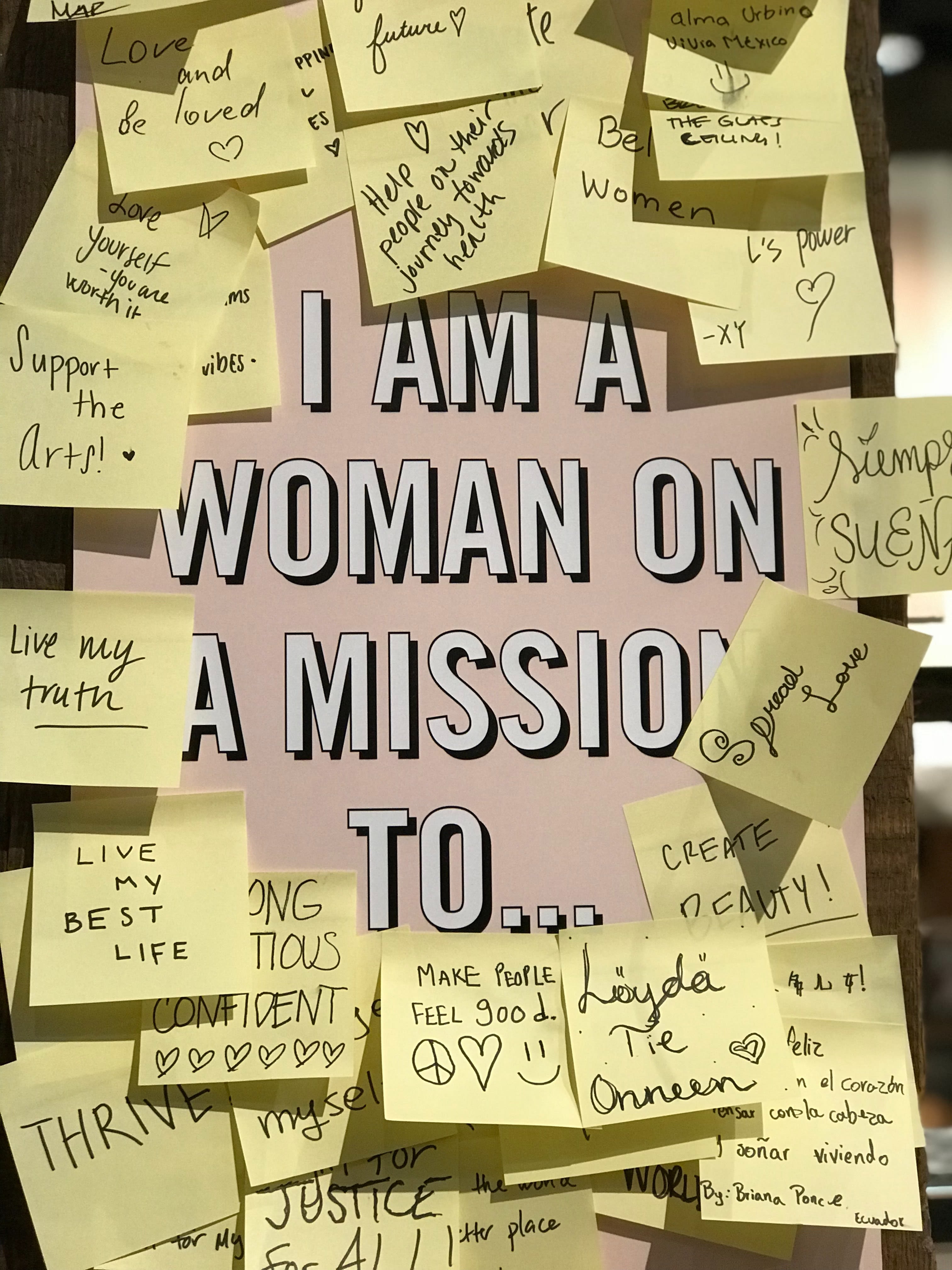 "I am a woman on a mission to..." typed with stickies saying various things like "live my best life, live my truth"