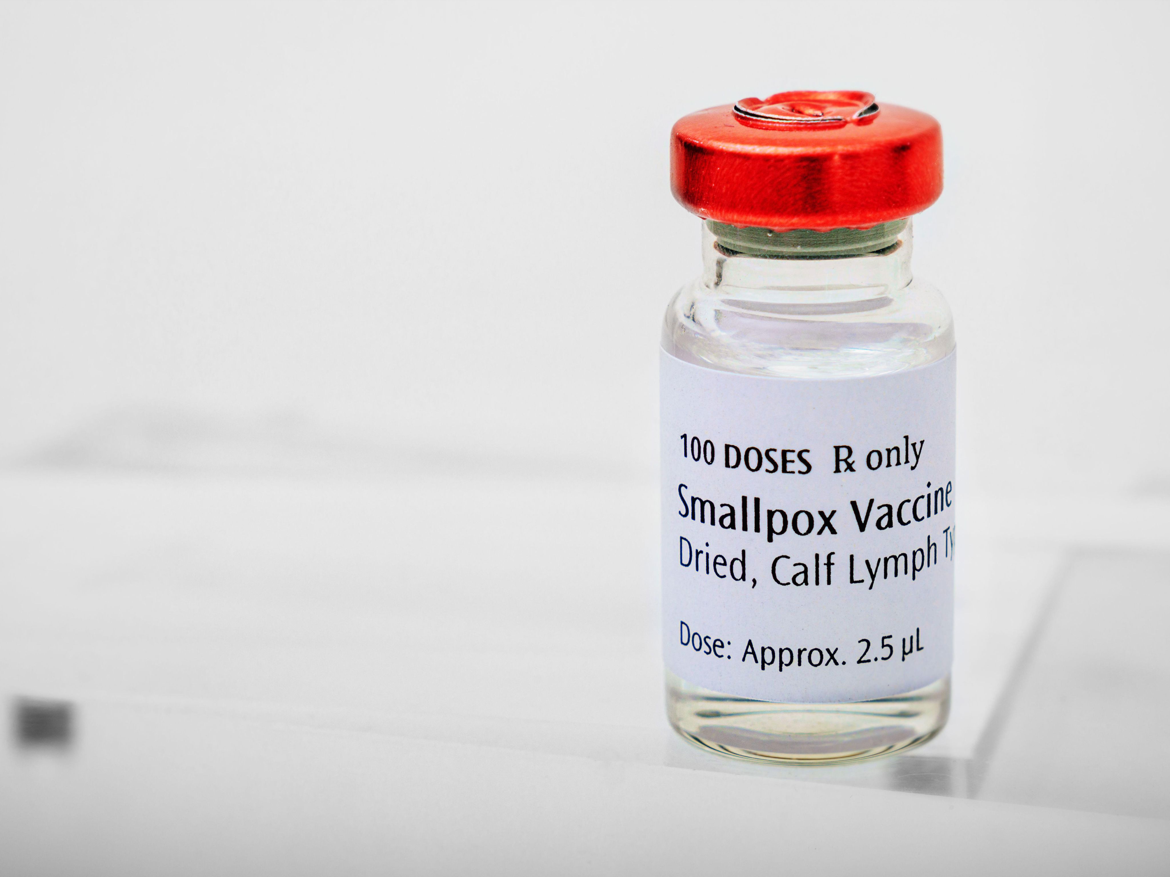 Close up of a small bottle of smallpox vaccine