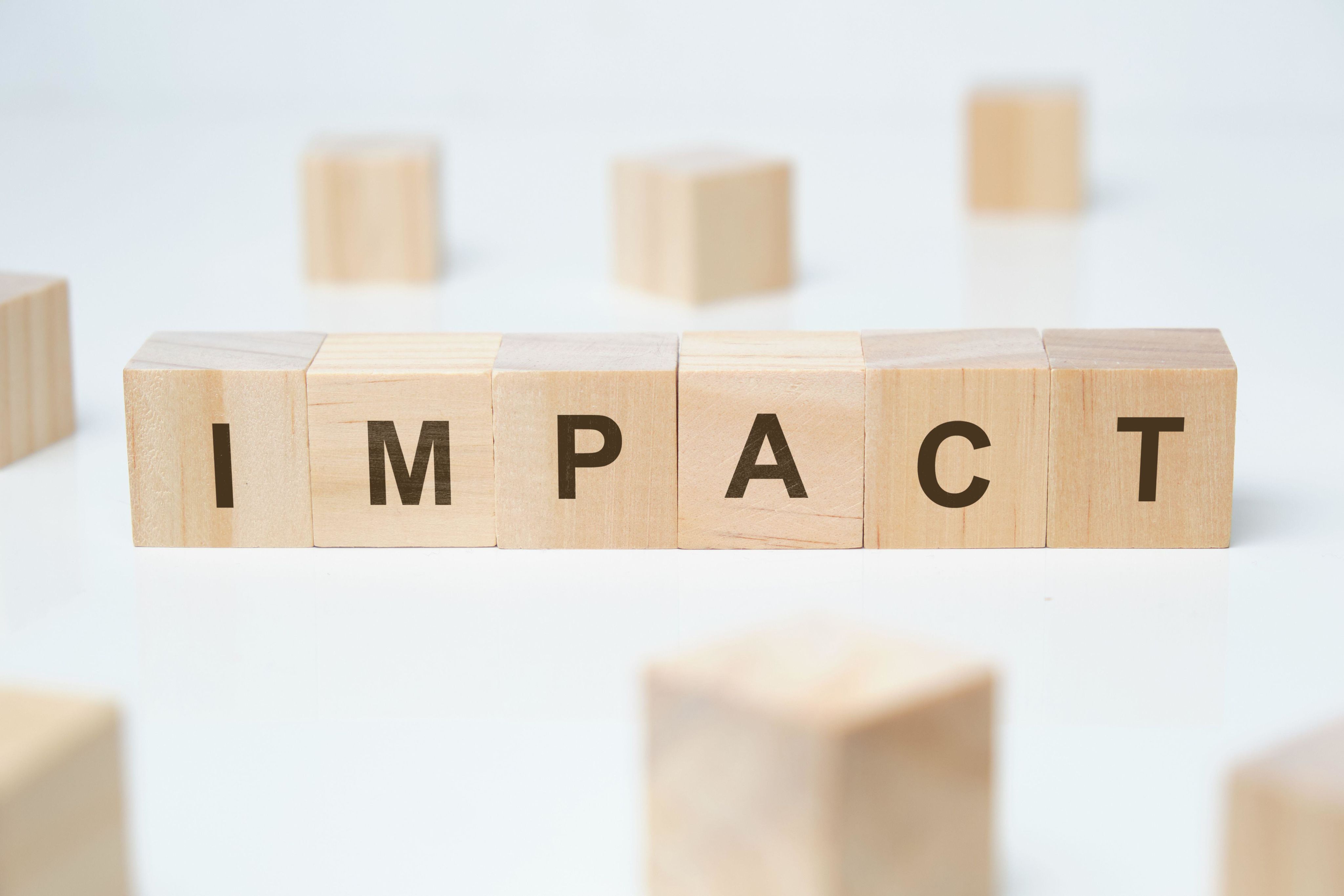 Impact spelled out in Scrabble letters