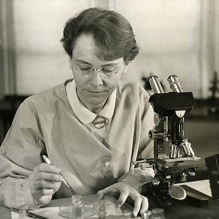 Headshot of Dr. Barbara McClintock in black and white