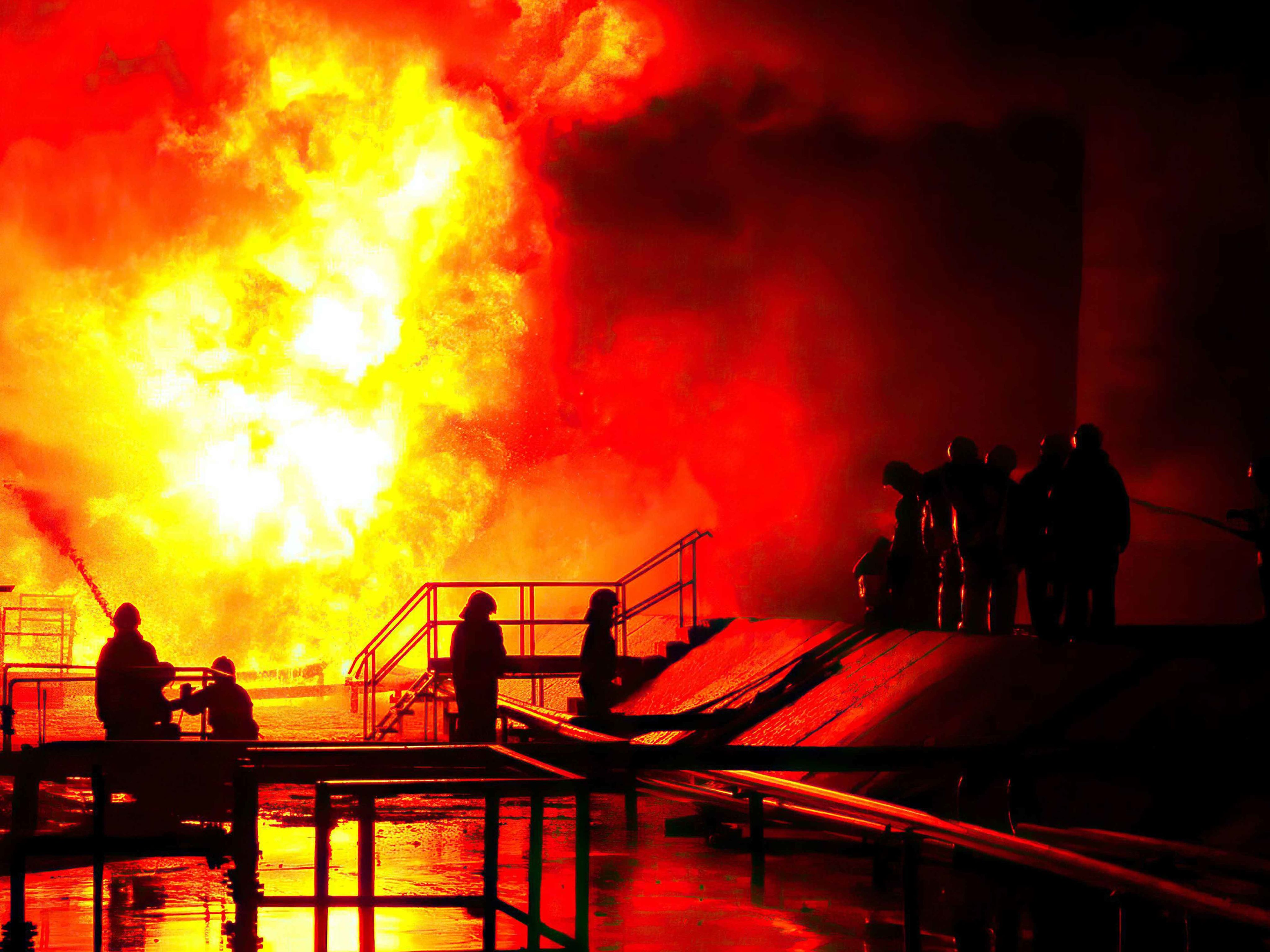 Fire at night at a fuel storage facility in Ukraine