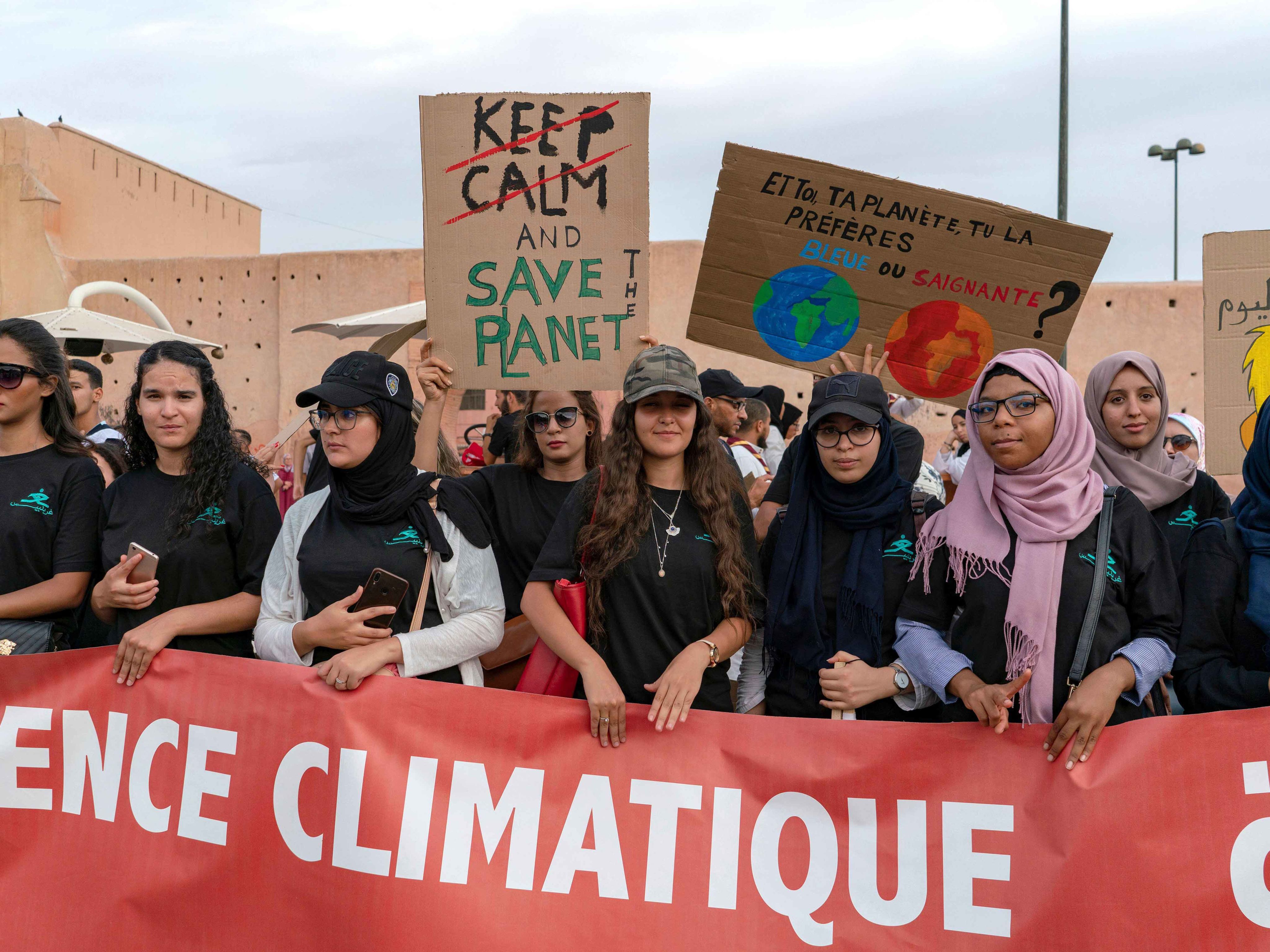 Young women protest about climate change