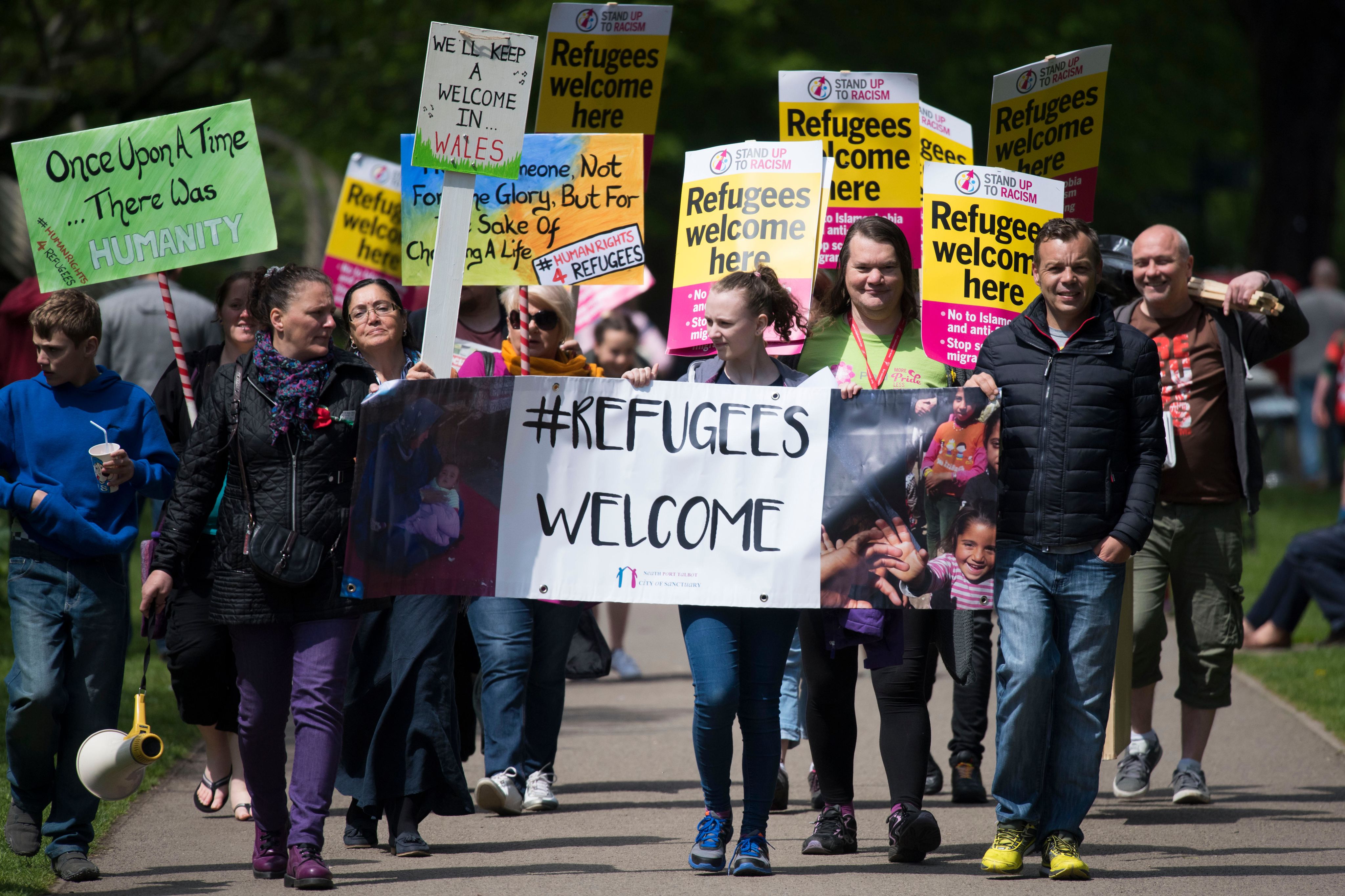 March in support of refugees in Cardiff, South Wales.