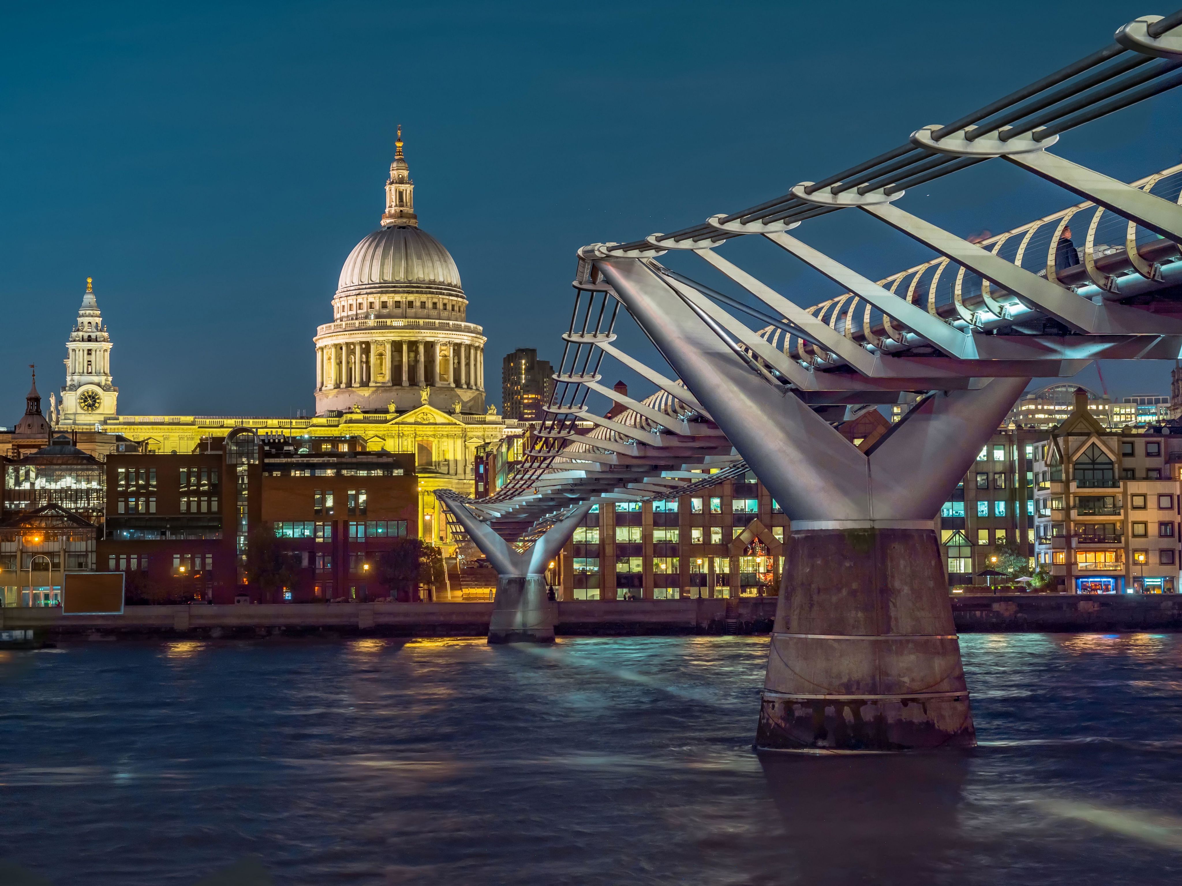 St Paul's Cathedral and the Millennium Bridge, London at night