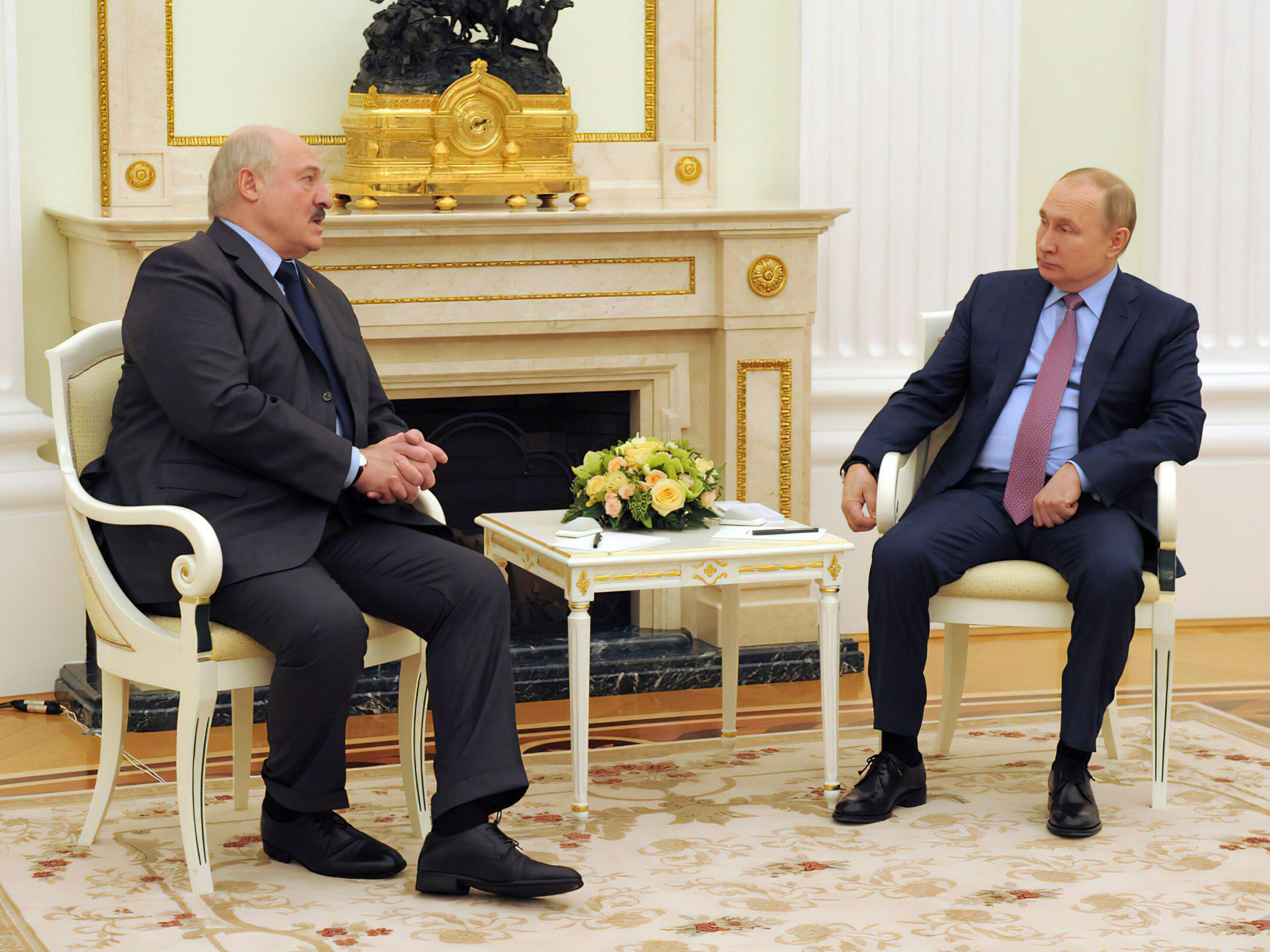Russian President Vladimir Putin and President Alexander Lukashenko of Belarus holding Russian-Belarusian talks at the Kremlin in Moscow, Russia