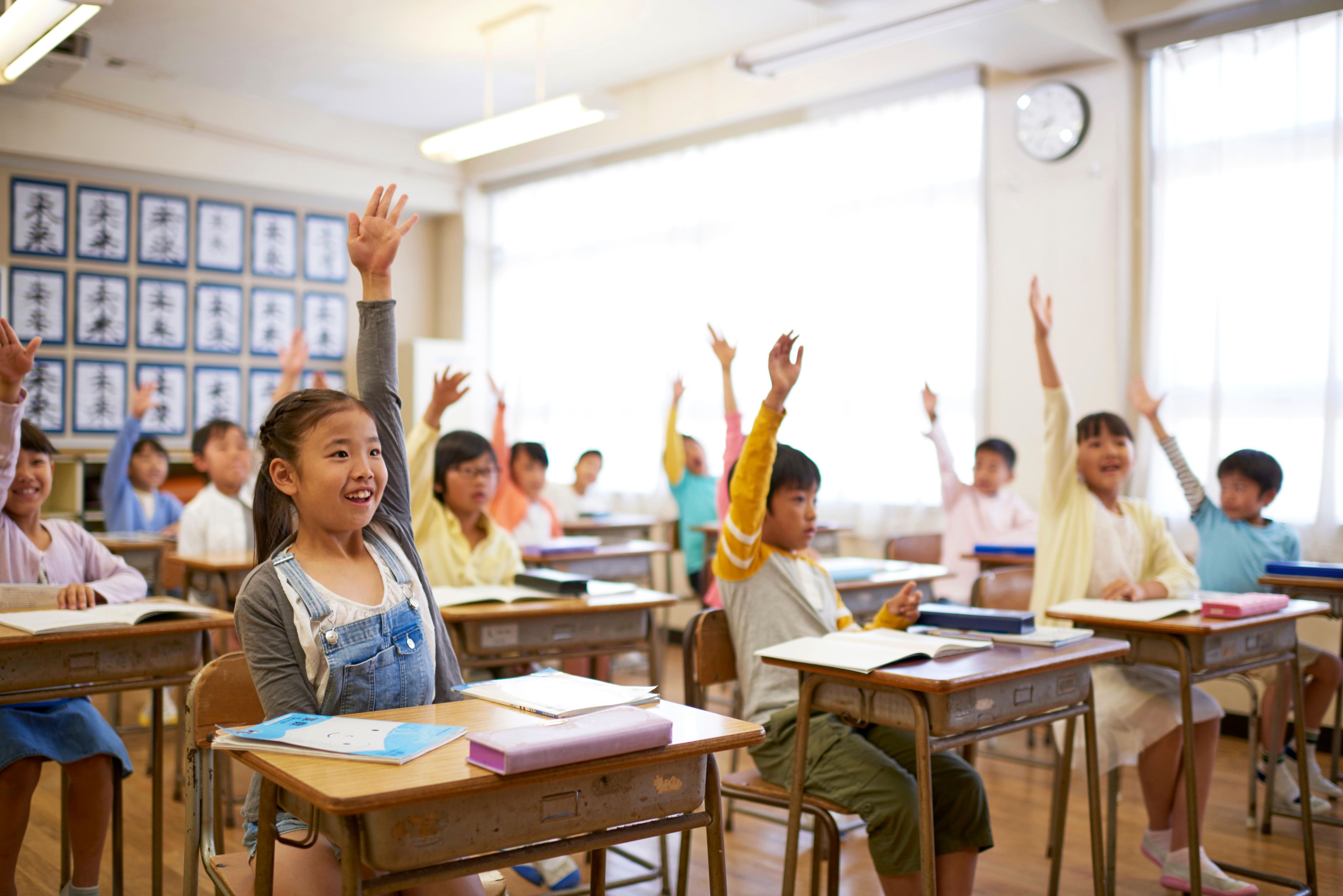 Japanese elementary school children in the classroom