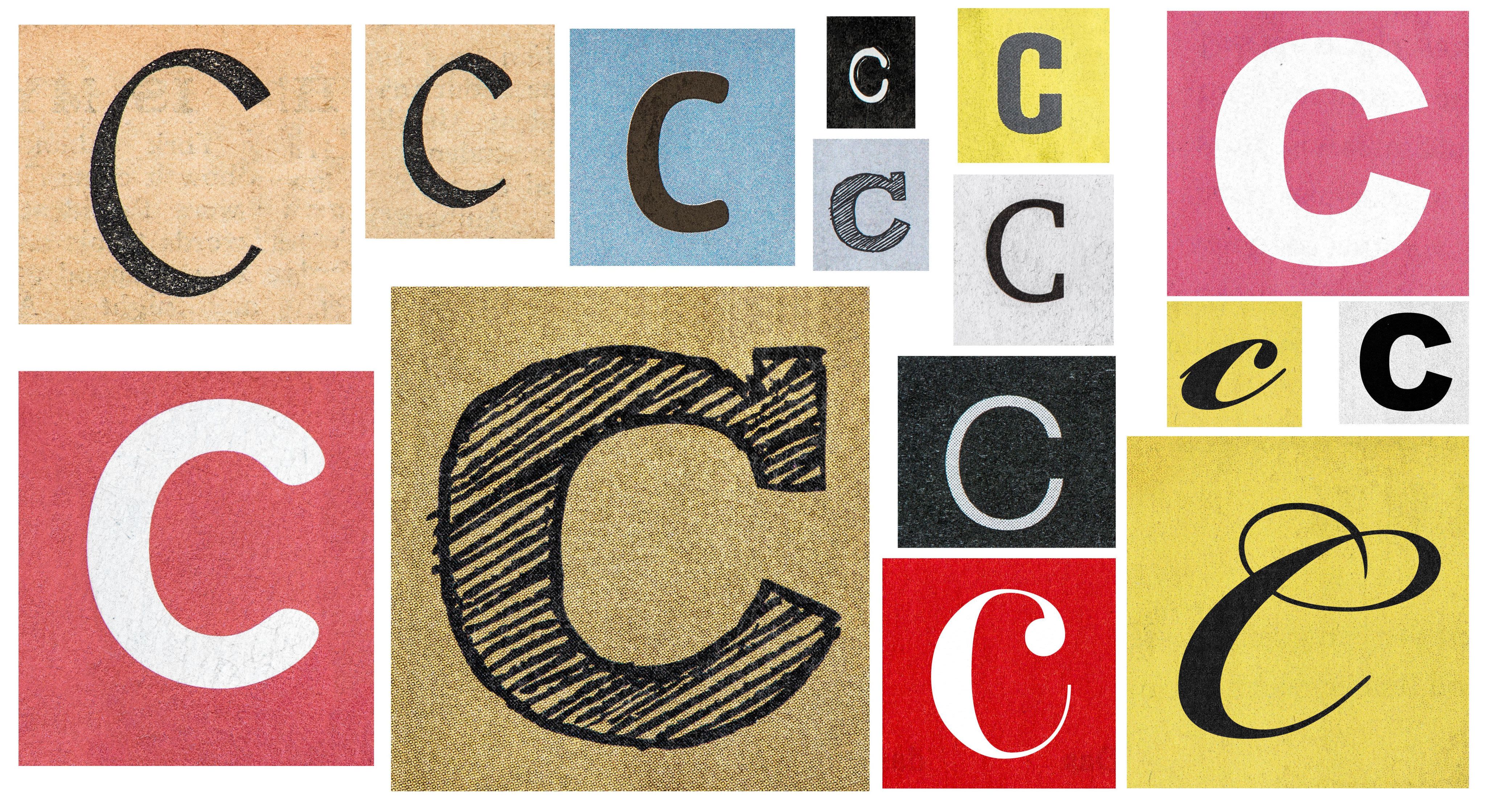 The letter 'C' in various type faces