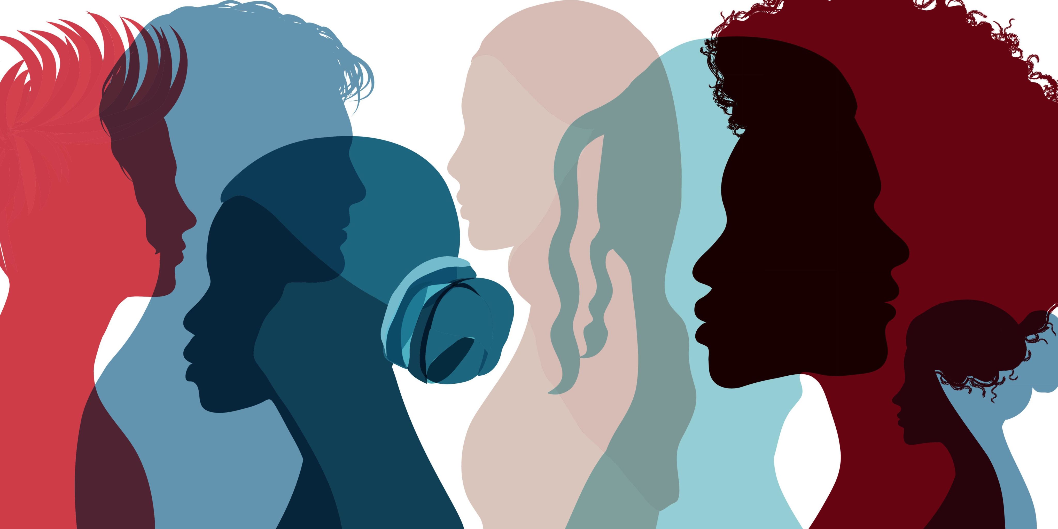 Silhouette of people implying different cultures, ethnicities, or styles