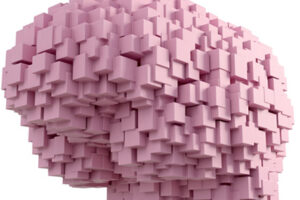 Computer generated image of pink 3-d brain image.