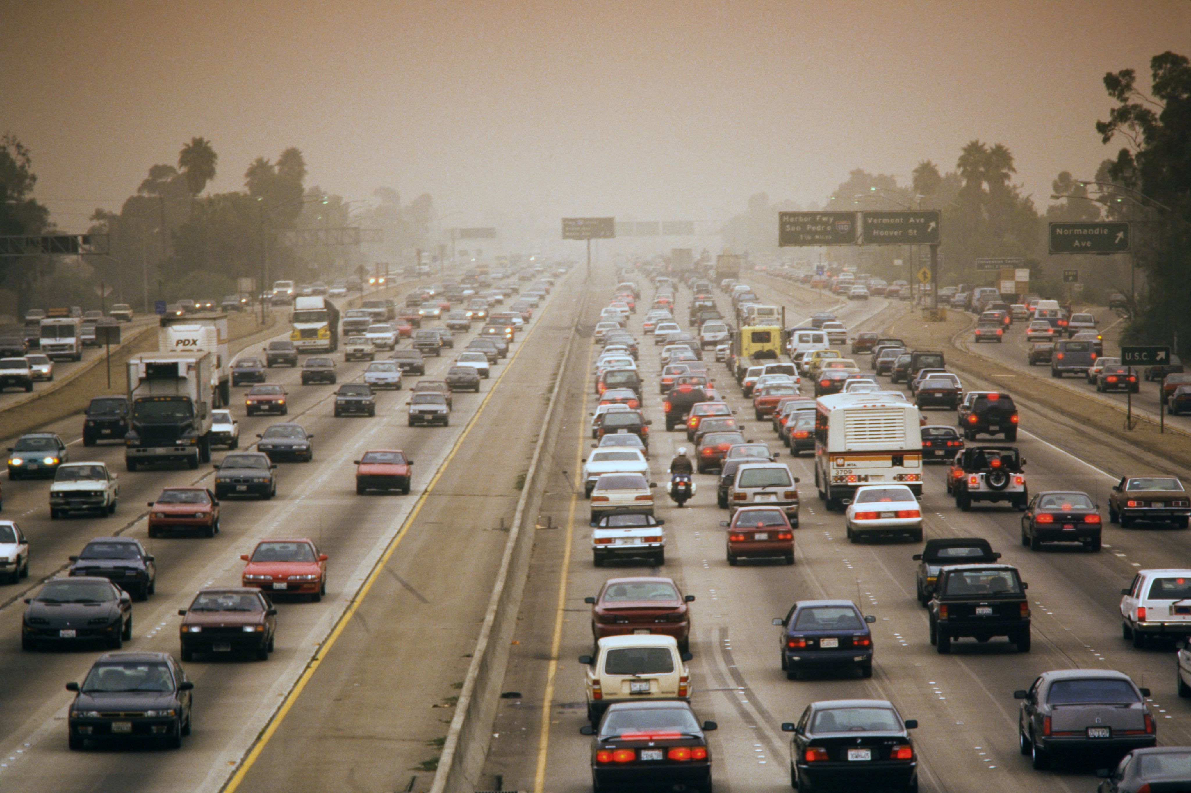 Busy expressways with traffic, Los Angeles