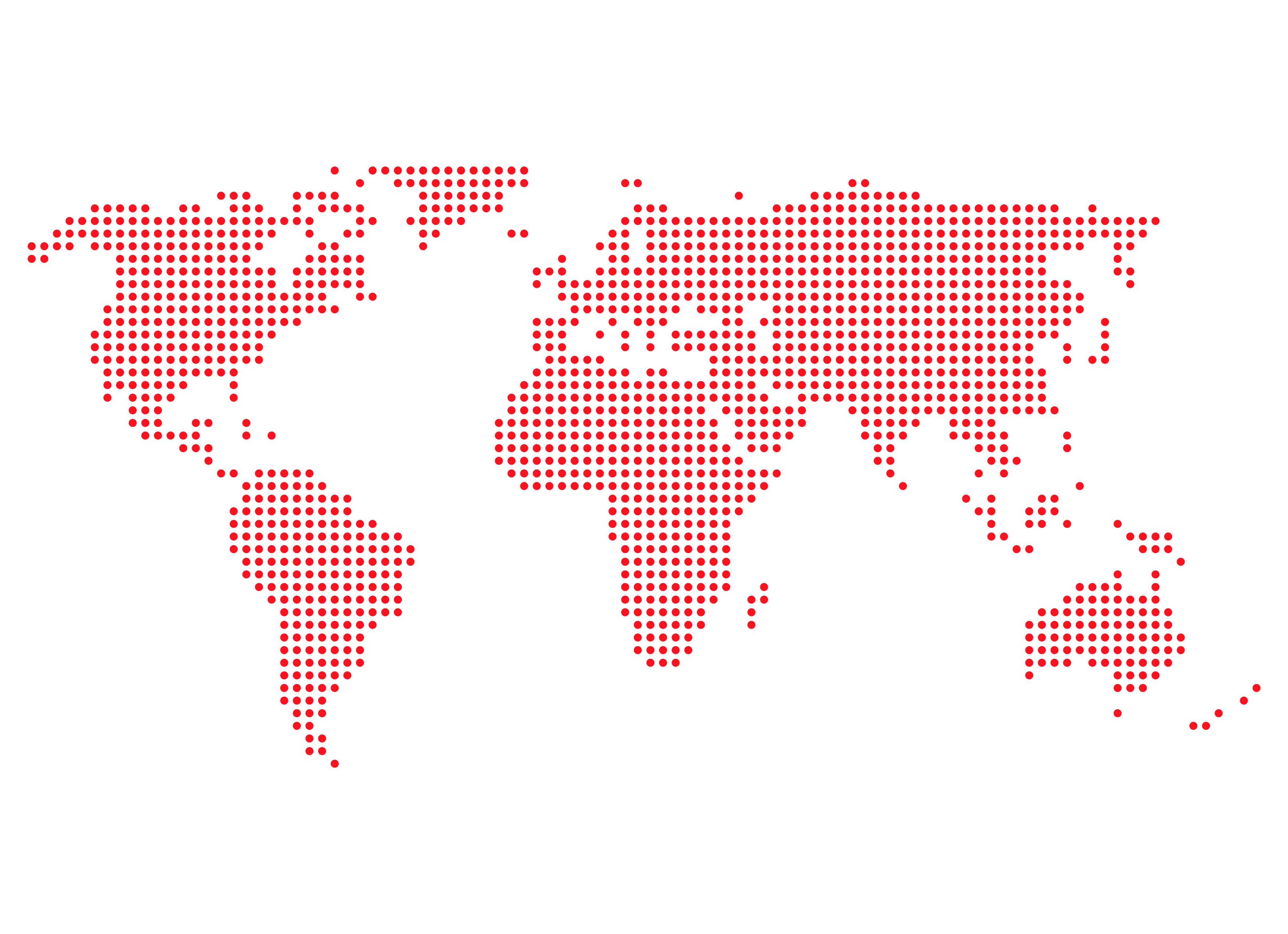 Map of the world made up of red dots.