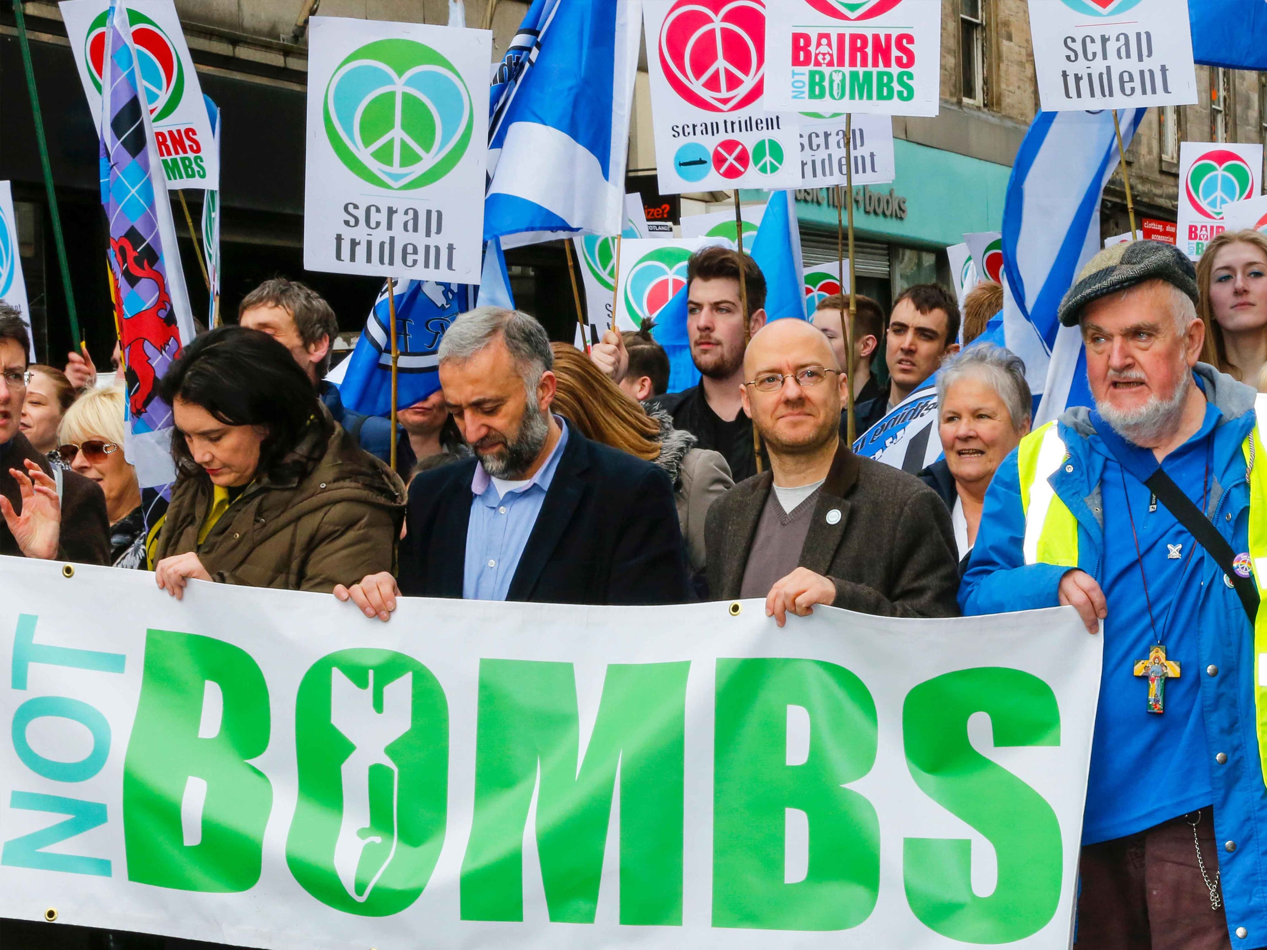 Nuclear protestors with signs in Glasgow