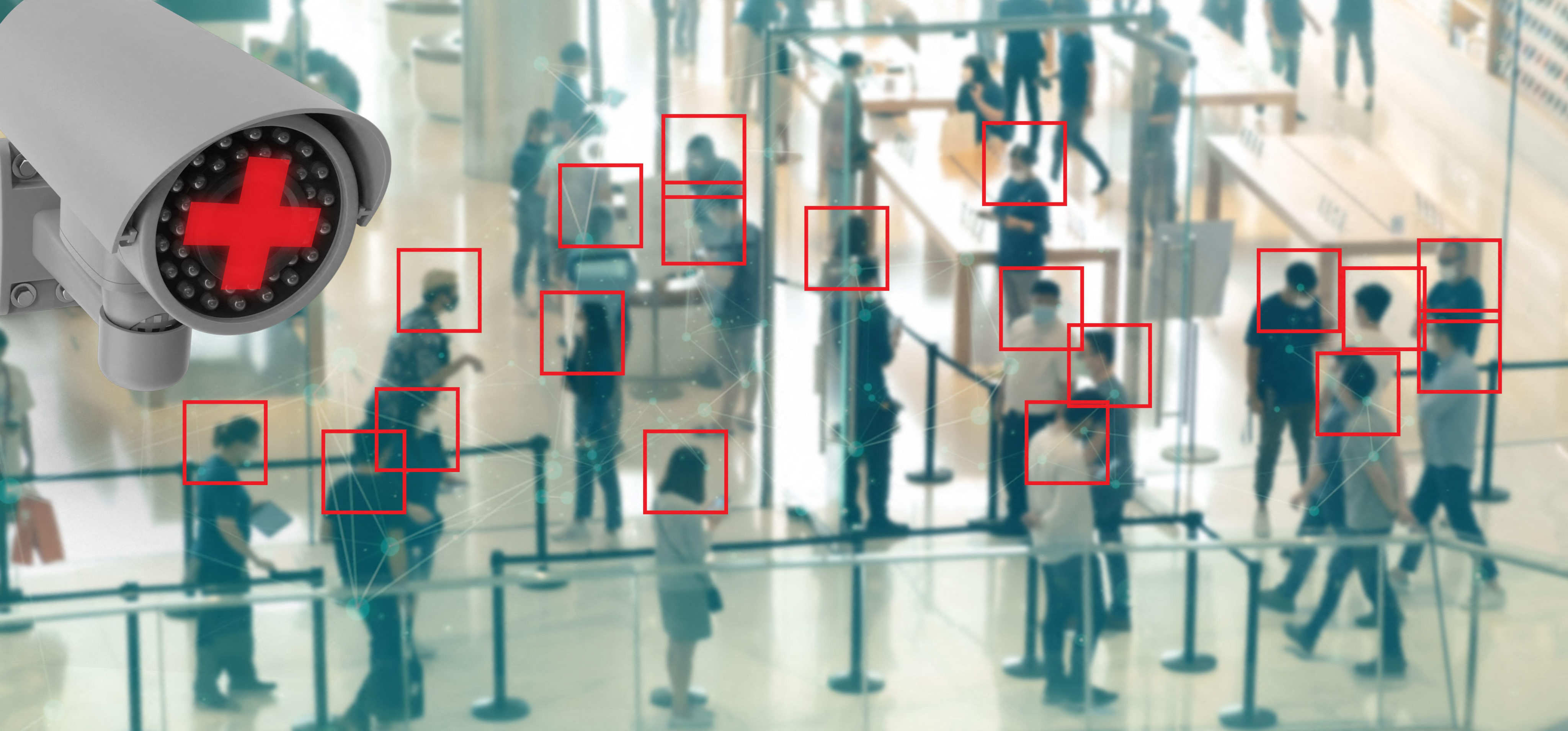 A line of people being monitored by AI.